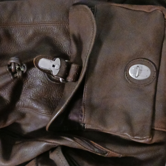 Unisex Brown leather Backpack lined - Picture 8 of 12